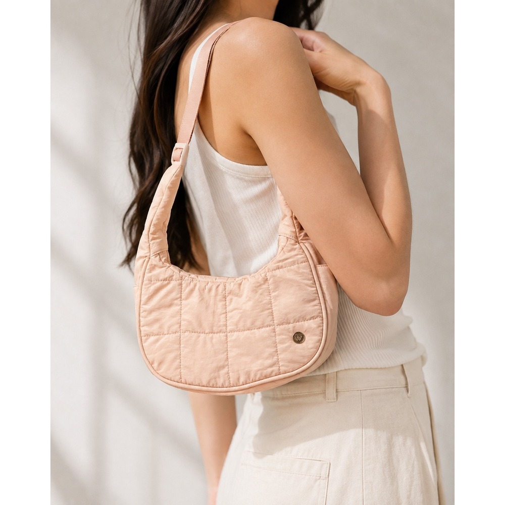 Westbronco Blush Pink Quilted Hobo Shoulder Bag Zip Top Adjustable Strap
